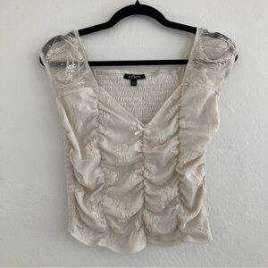 Vintage Self Esteem Y2K Babydoll Top Cap Sleeve White Lace Fairy Dainty Coquette